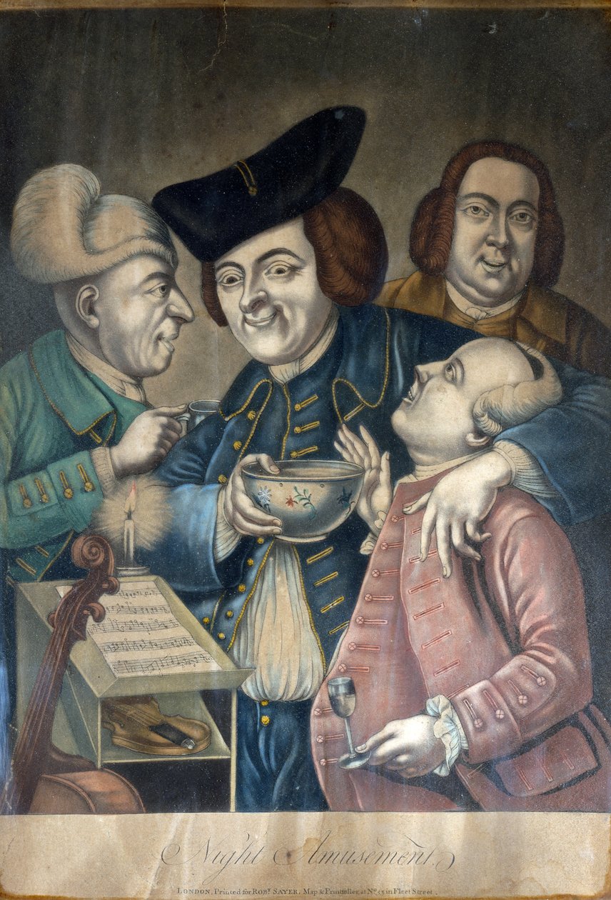 Diversão Nocturna, c.1770 (mezzotint colorido à mão) de English School