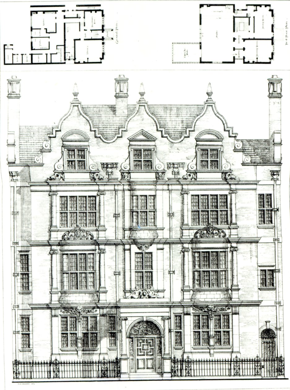 No.70 Ennismore Gardens, South Kensington, de The Building News, 23 de julho de 1886 de English School