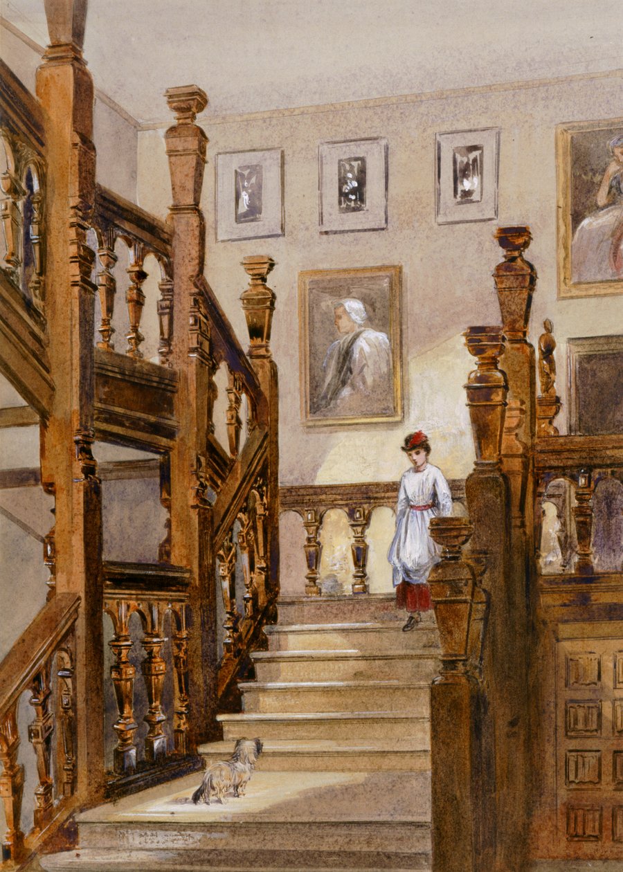 Escada Norte, Audley End House, final do século XIX (aguarela sobre papel) de English School