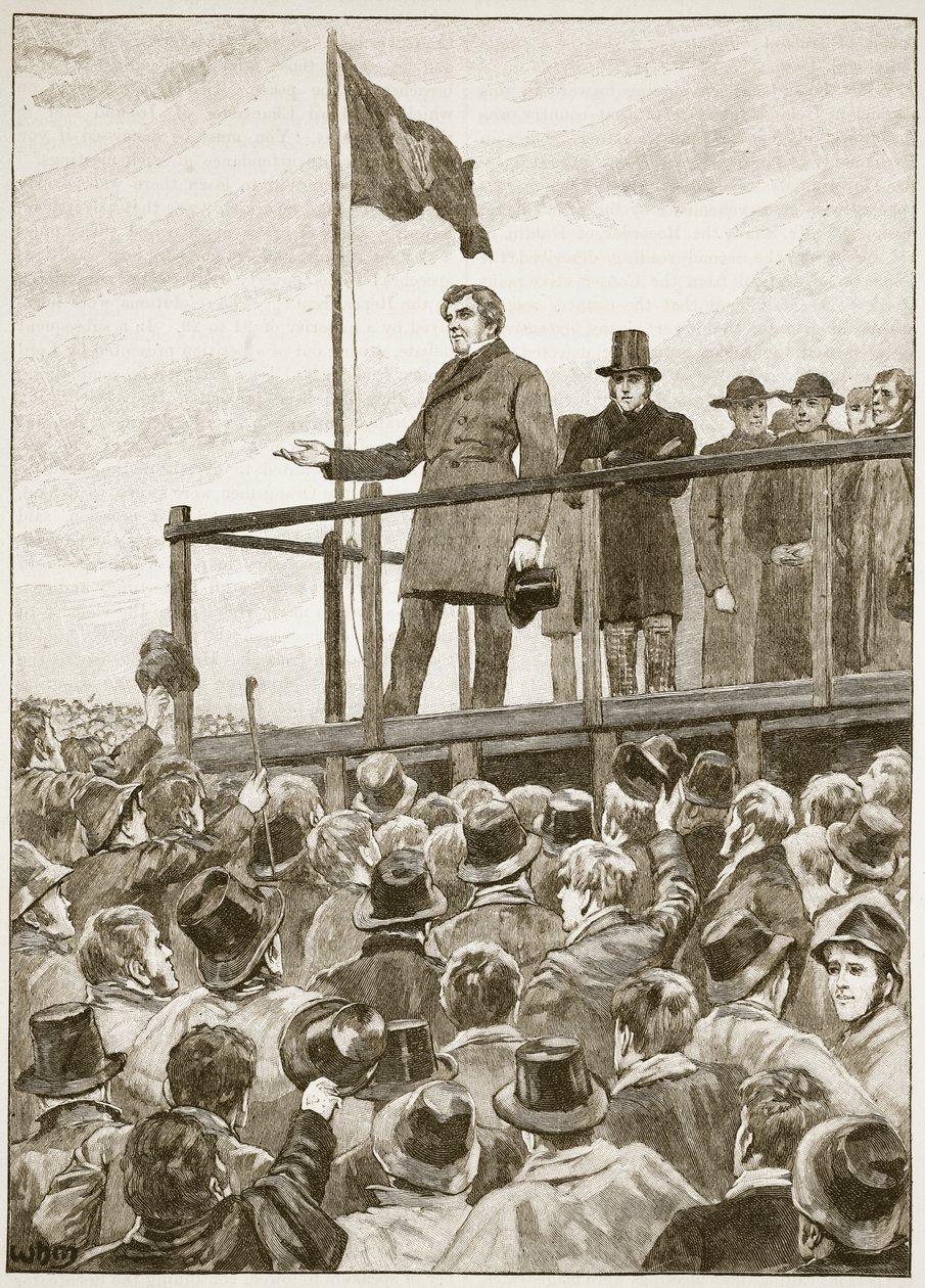OConnell na reunião em Trim, 1843, ilustração da história ilustrada de Cassells da Inglaterra (foto sépia) de English School