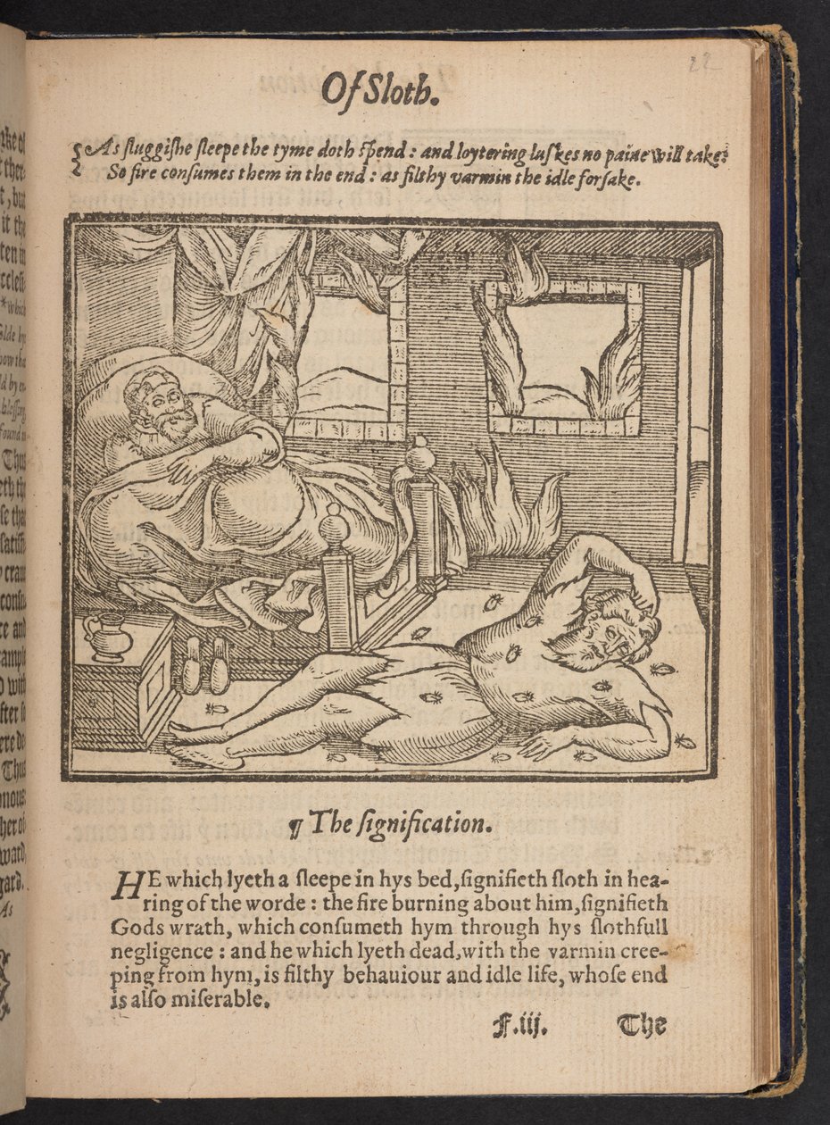 "Of Sloth", de "A christall glasse of Christian reformation, wherein the godly maye beholde the coloured abuses vsed in this our present tyme", de Stephen Batman de English School