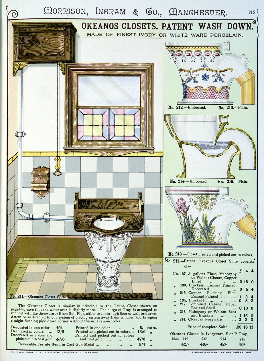 Okeanos Armários de um catálogo de artigos sanitários produzidos por Morrison, Ingram & Co., Manchester, publicado c.1890 de English School