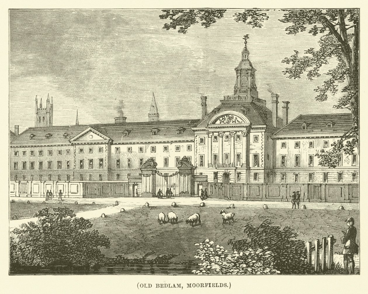 Old Bedlam, Moorfields (gravura) de English School