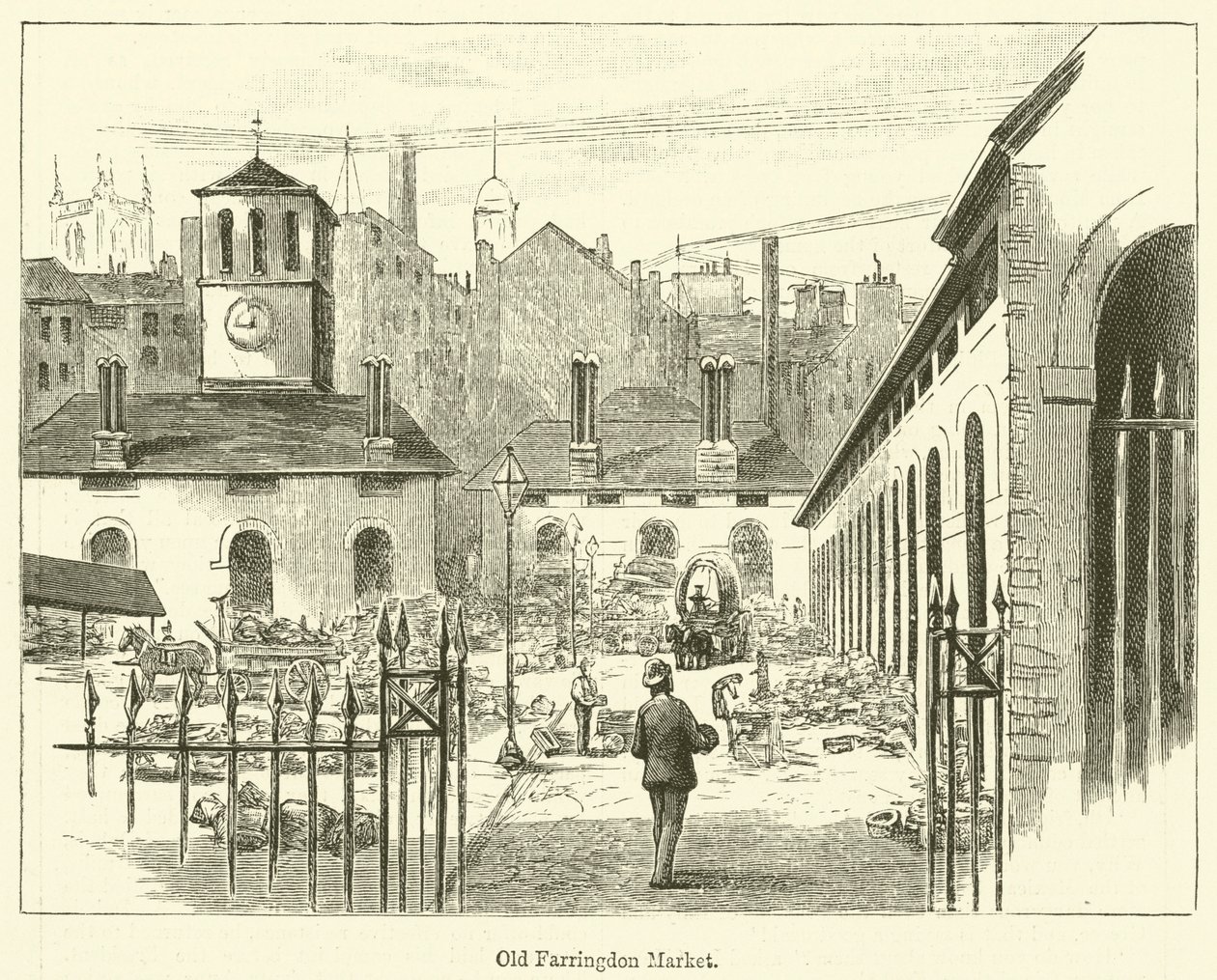 Antigo mercado de Farringdon (gravura) de English School