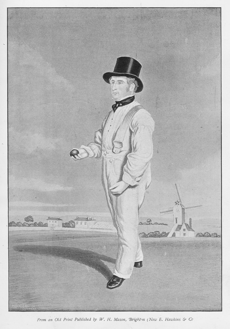 O velho Lillywhite, de uma velha gravura publicada no Famous Cricketers and Cricket Grounds, publicado por Hudson and Kearns, 1895 de English School