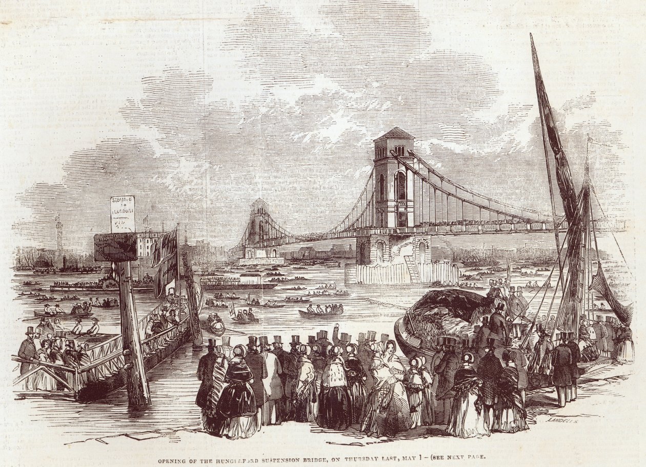 Abertura da Hungerford Suspension Bridge, de &39;The Illustrated London News&39;, 3 de maio de 1845 de English School