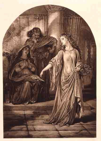 Ophelia, em Hamlet de William Shakespeare (1564-1616) (gravura) de English School