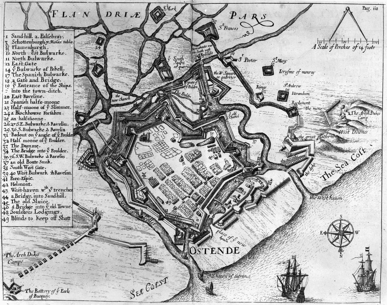 Ostende, de &39;Comentários, sendo diversos serviços, em que ele tinha comando&39; por Francis Vere (1560-1609), pub. por William Dillingham, 1657 (gravura) de English School