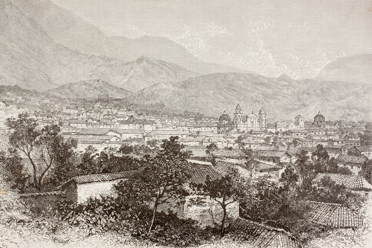 Vista geral de Bogotá, Colômbia (litografia) de English School