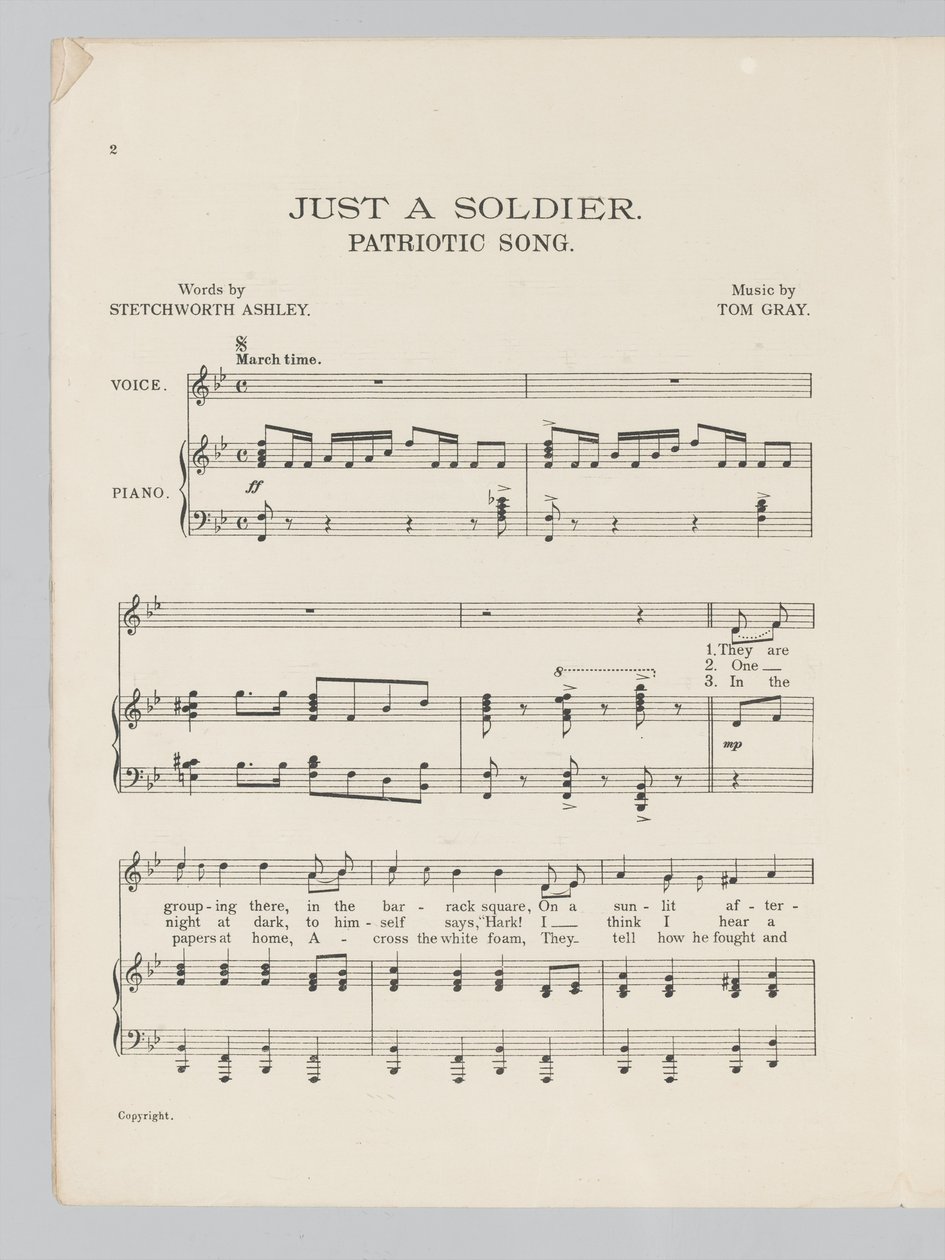 Página 2 de uma trilha sonora para a música Just a Soldier de English School