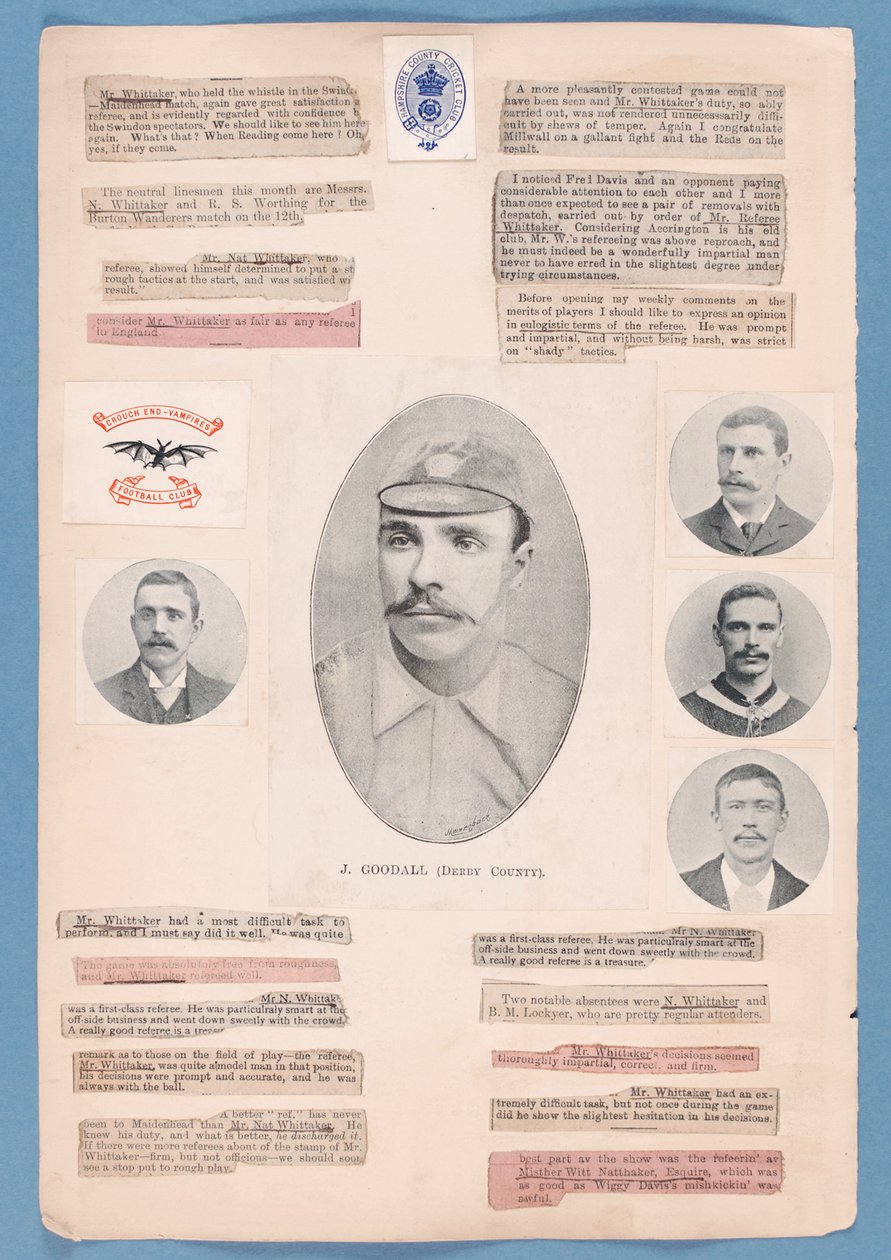 Página de um álbum de recortes compilado por Nat Whittaker durante a temporada de 1895-96 de English School