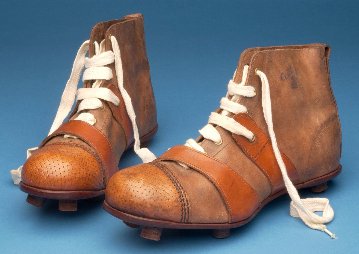 Par de copa Botas especiais de final com padrão de vime estampadas nos dedos, c.1910 (couro) de English School