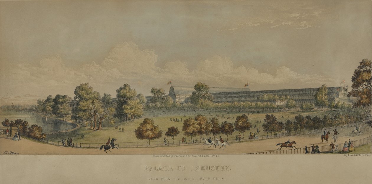 Palácio da Indústria; Vista da ponte, Hyde Park, 1851 de English School