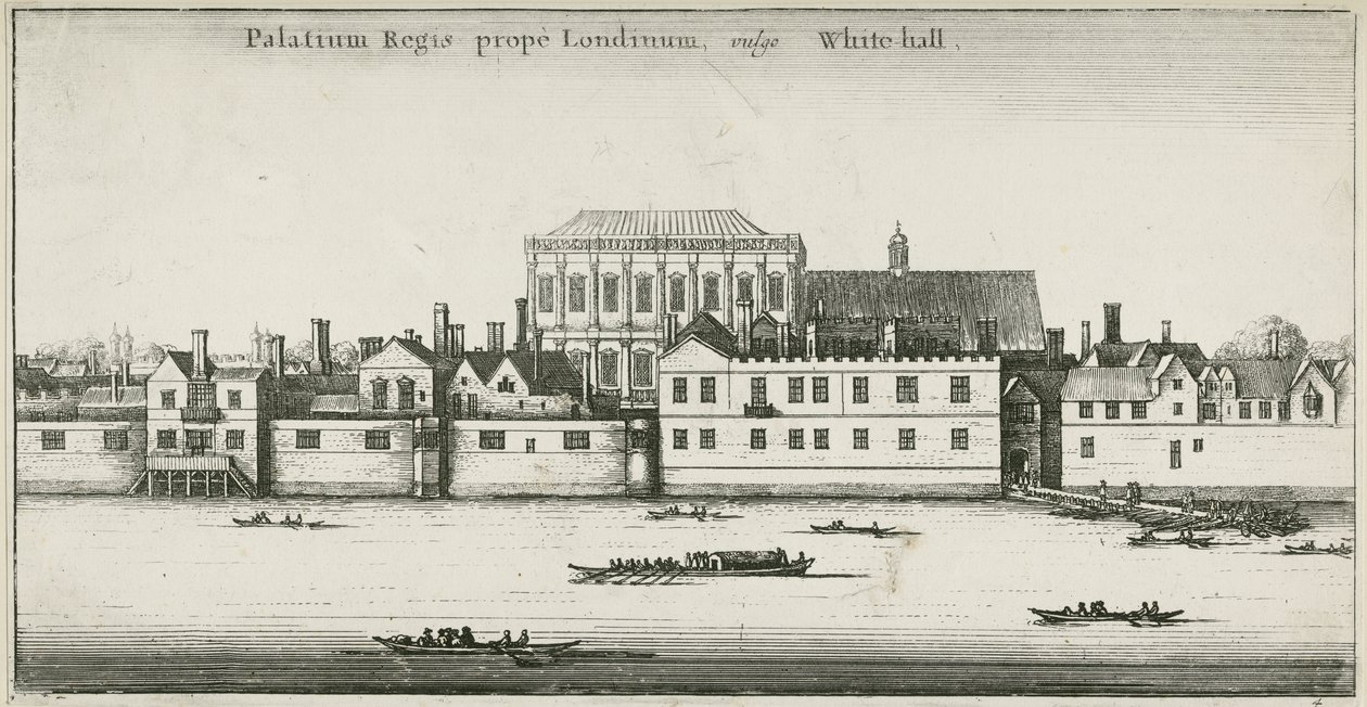 Palácio de Whitehall do Rio Tamisa, Westminster, Londres, Reino Unido (gravura) de English School