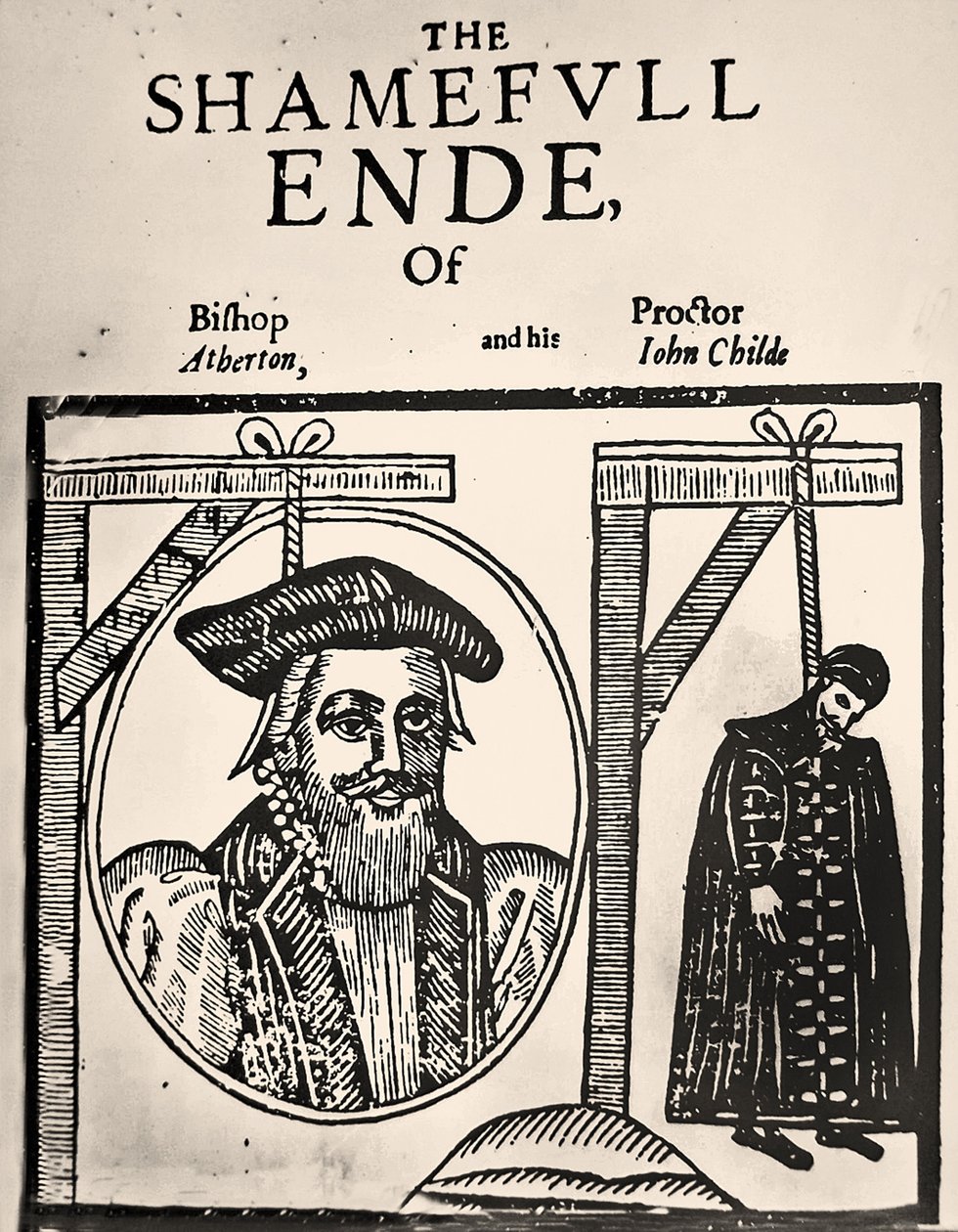 Panfleto anunciando a execução de John Atherton e seu amante John Childe por buggery de English School