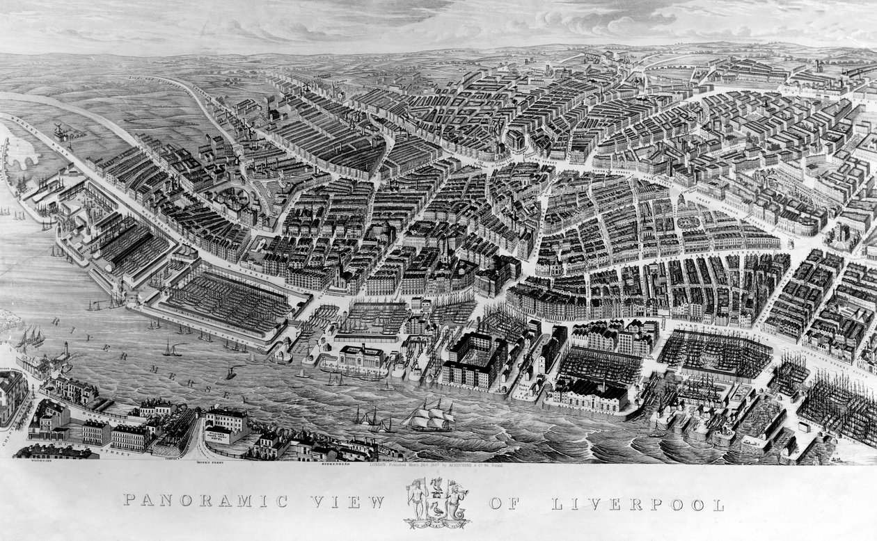 Vista panorâmica de Liverpool, depois de uma aquarela de Ackerman, 1847 de English School