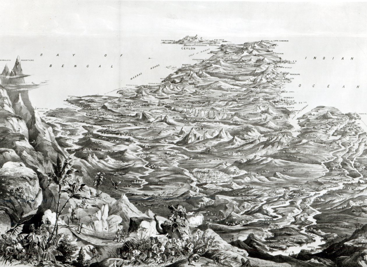 Vista panorâmica da Índia das montanhas do Himalaia, projetada por T. Packer, 1857 de English School