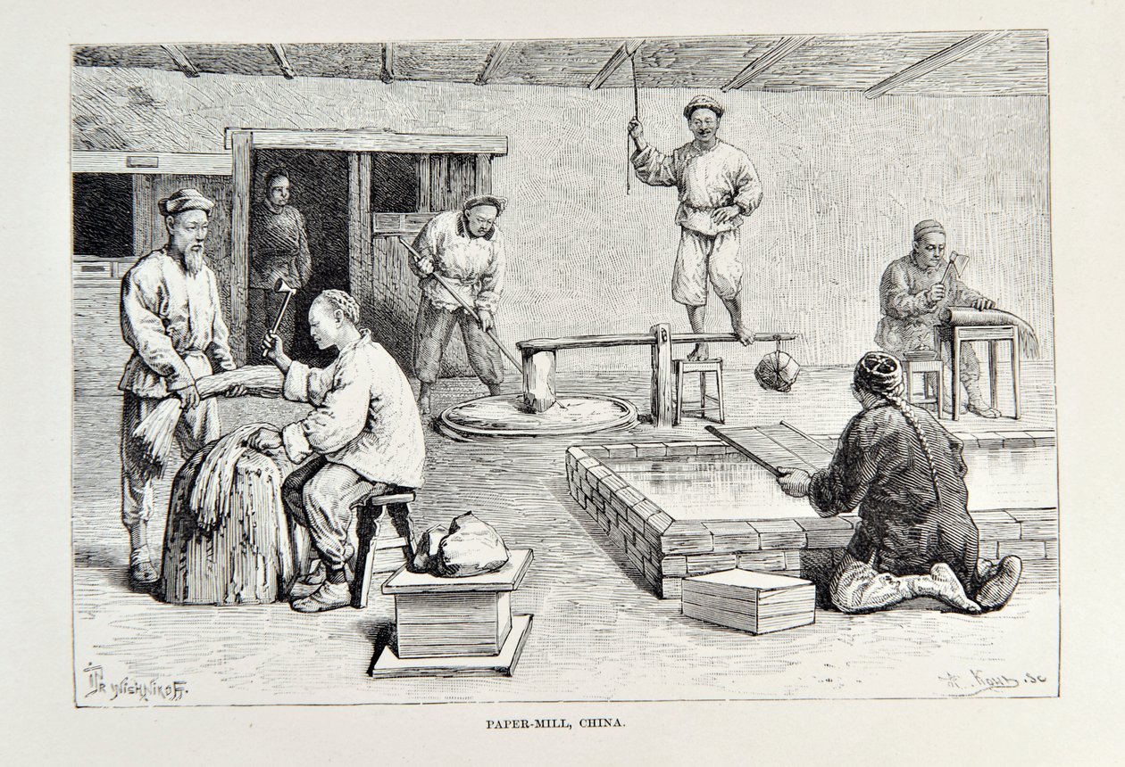 Paper-Mill, China, ilustração da Geografia Universal, a Terra e seus habitantes por Elisee Reclus, publicada em 1878 de English School