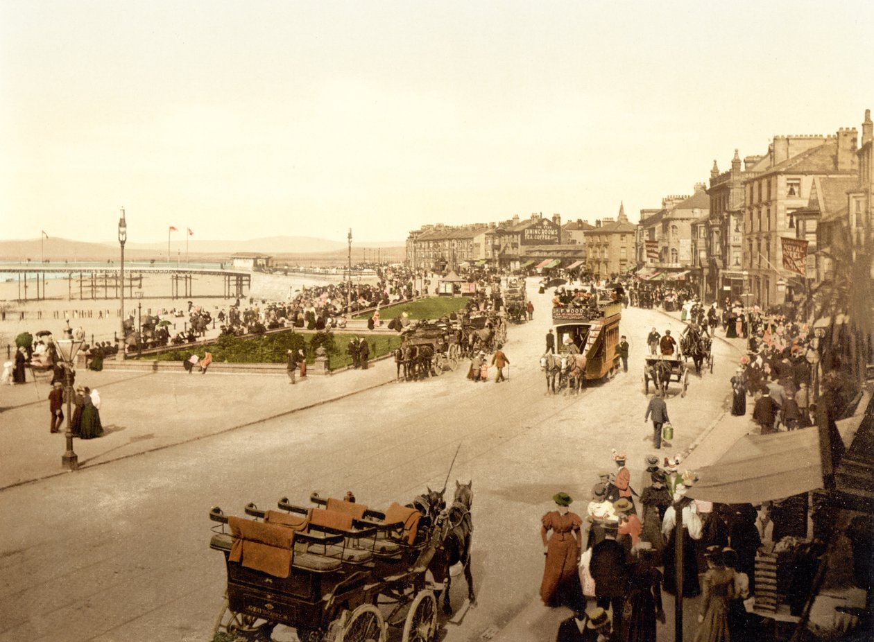Desfile olhando para o oeste, Morecambe (foto colorida à mão) de English School