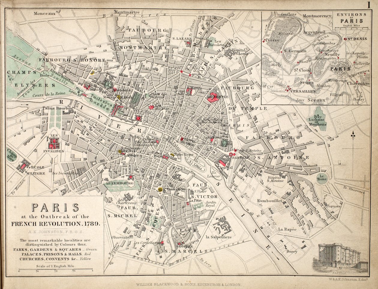 Paris no início da Revolução Francesa em 1789 (lito colorido) de English School