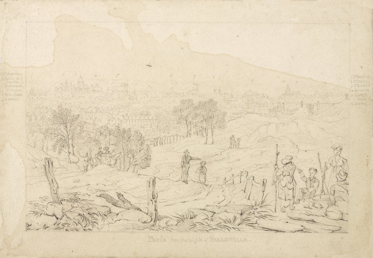 Paris das alturas de Belle Ville, 1815 de English School