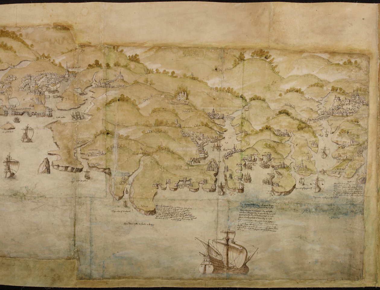 Parte de um mapa panorâmico da costa desde Land