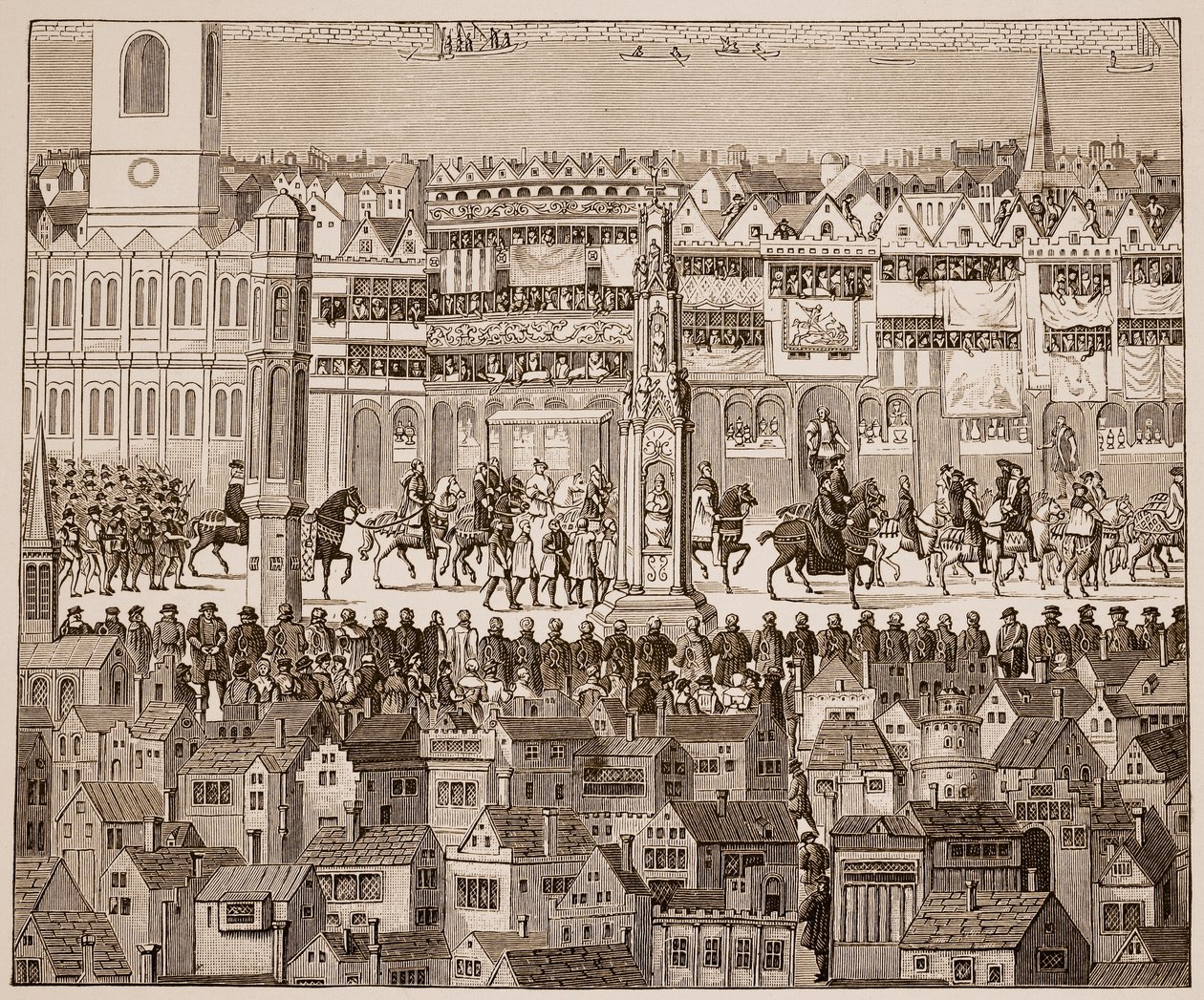 Parte da procissão de coroação de Edward VI, 1547, depois de uma aquarela do século XVI (foto sépia) de English School