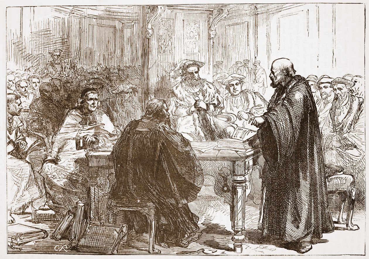 Pastor Olaf na conferência em Upsala, ilustração da história do protestantismo por James Aitken Wylie (1808-1890), bar. 1878 de English School