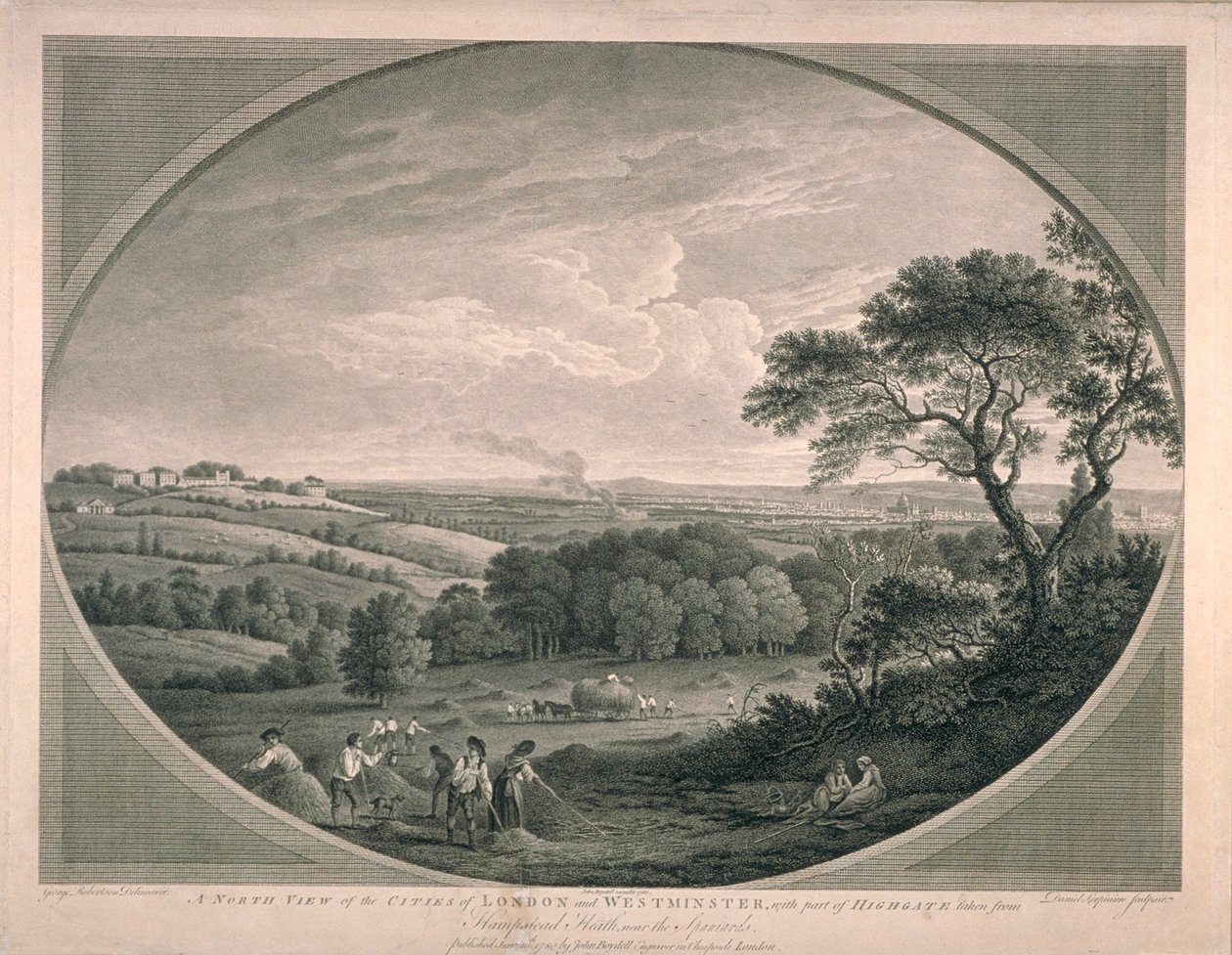 Visão Pastoral das Cidades de Westminster com parte de Highgate, 1780 de English School