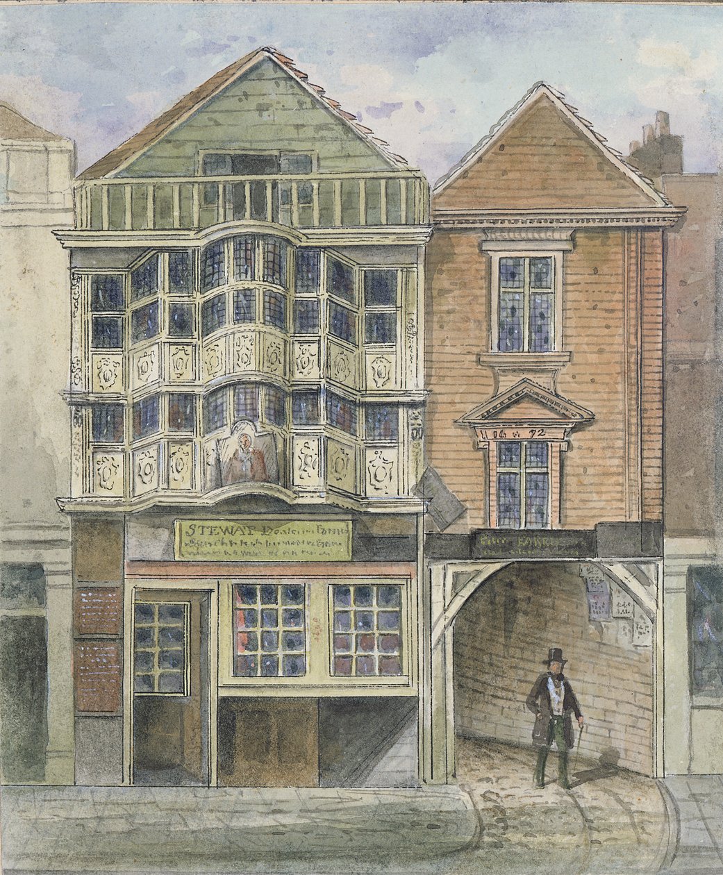 Casa de Paul Pindar, Bishopsgate (gravura colorida à mão) de English School