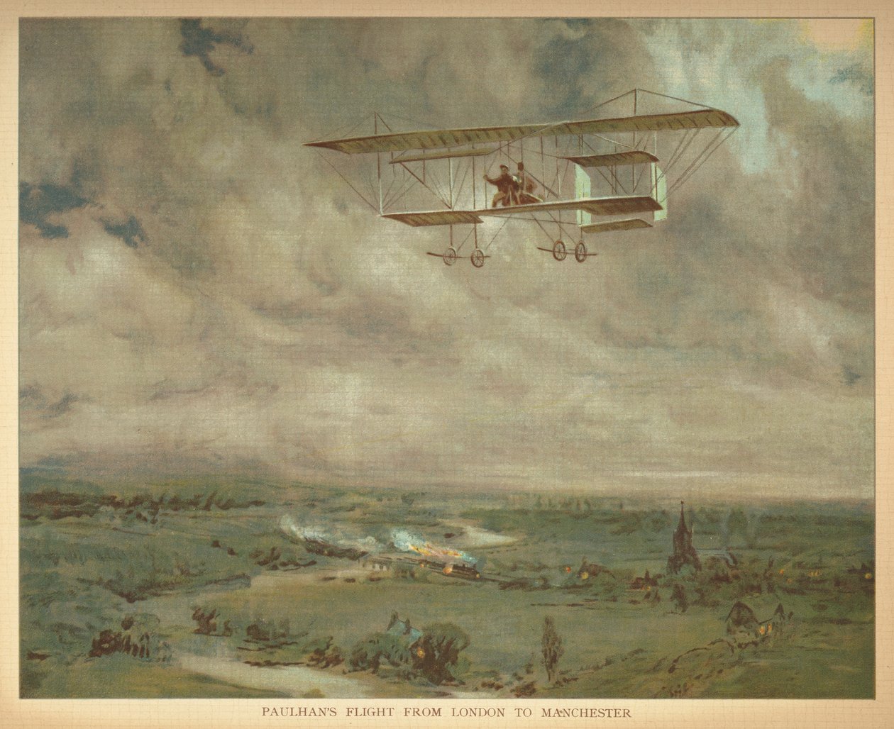 "Vôo de Paulhans de Londres para Manchester." Livro de dirigíveis para pessoas pequenas. Londres: Ernest Nister, [1912] de English School