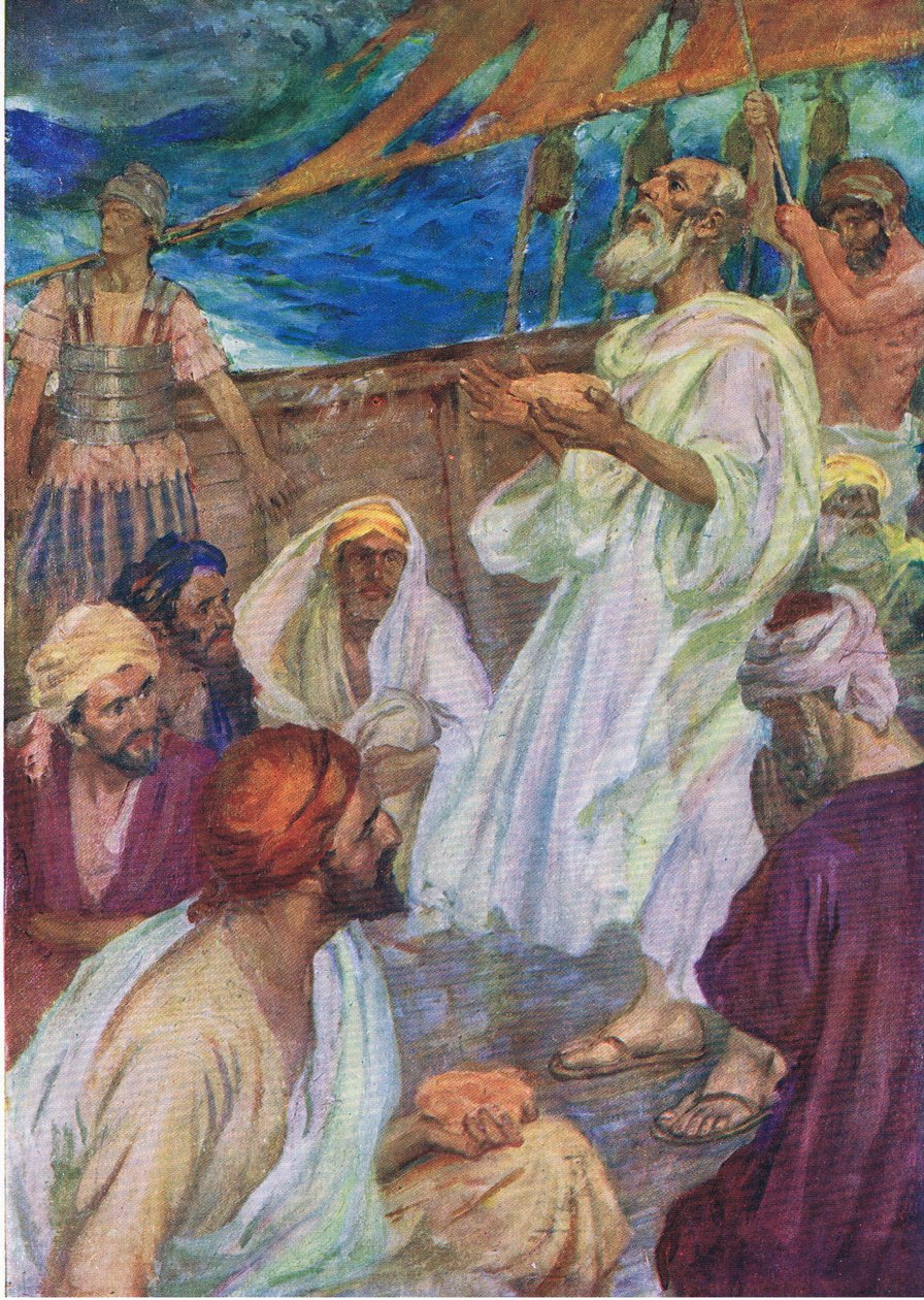 Viagem de Paulo a Roma, de The Bible Picture Book publicado por Thomas Nelson, c.1950 (foto) de English School