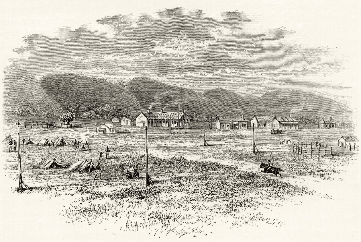 Estação Telegráfica de Peake Overland, Austrália do Sul, c.1880, de &39;Australian Pictures&39;, de Howard Willoughby, publicado pela Religious Tract Society, Londres, 1886 de English School