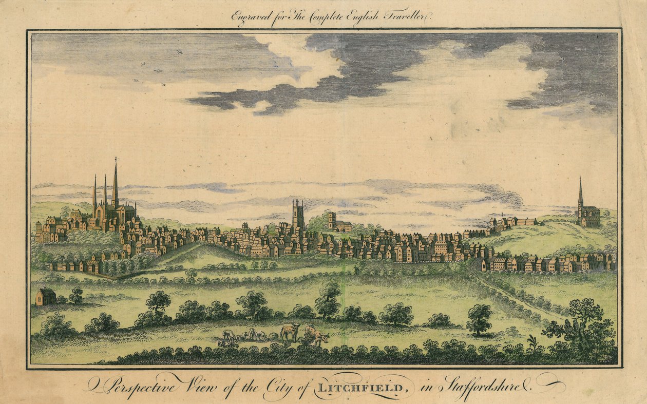 Vista em perspectiva da cidade de Lichfield, c.1795-98 de English School