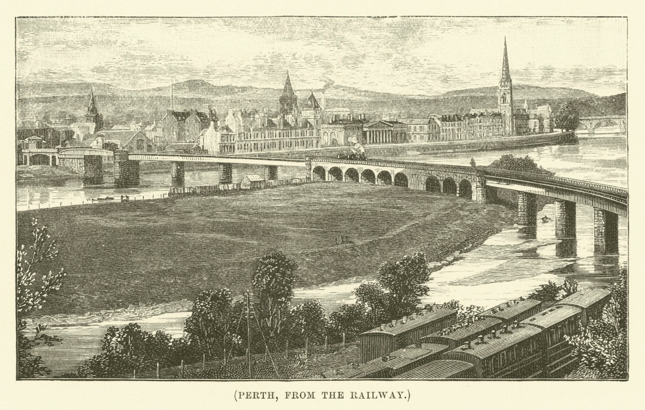 Perth, a partir da linha férrea (gravura) de English School