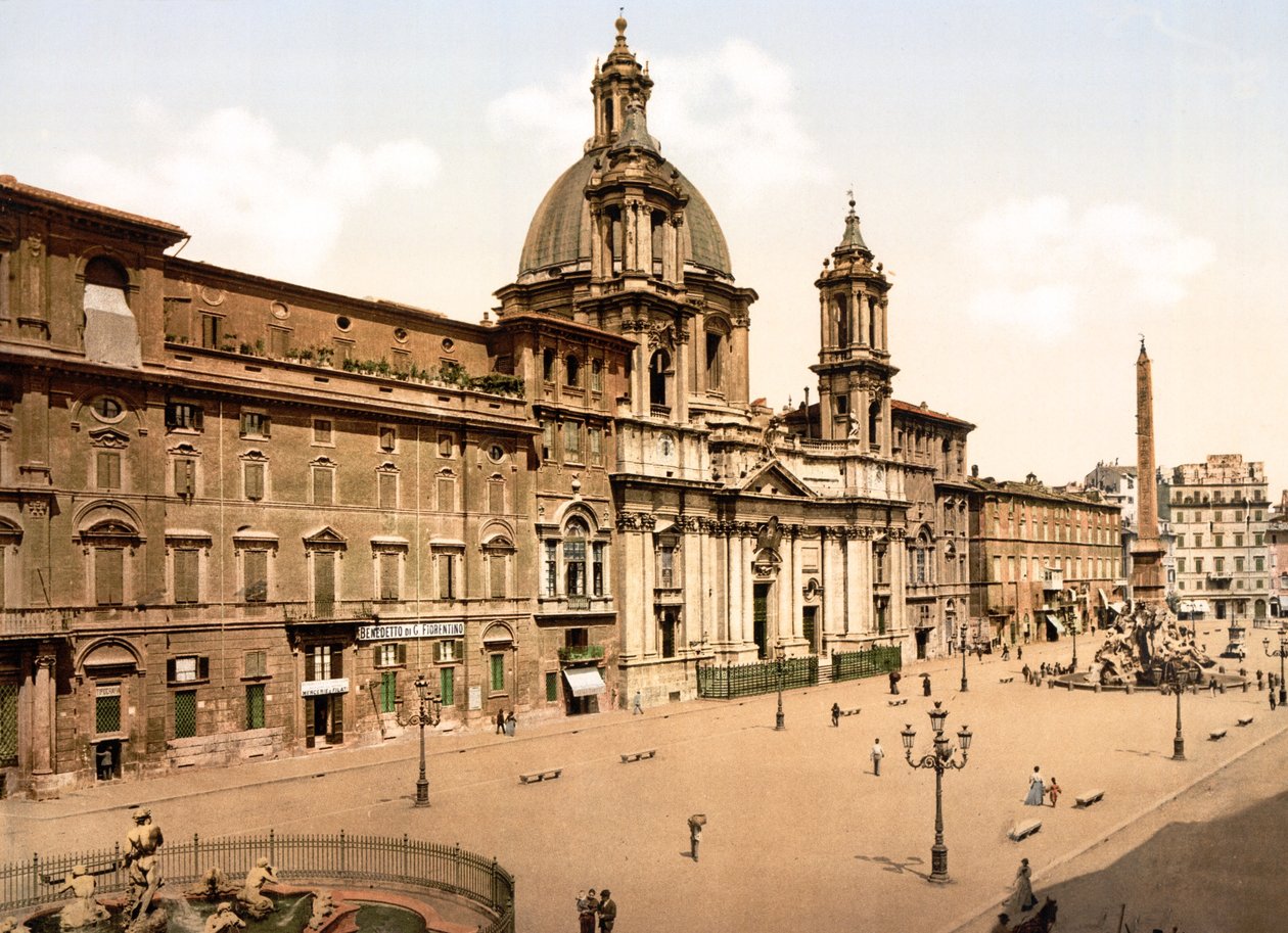 Piazza Navona, Roma (foto colorida à mão) de English School