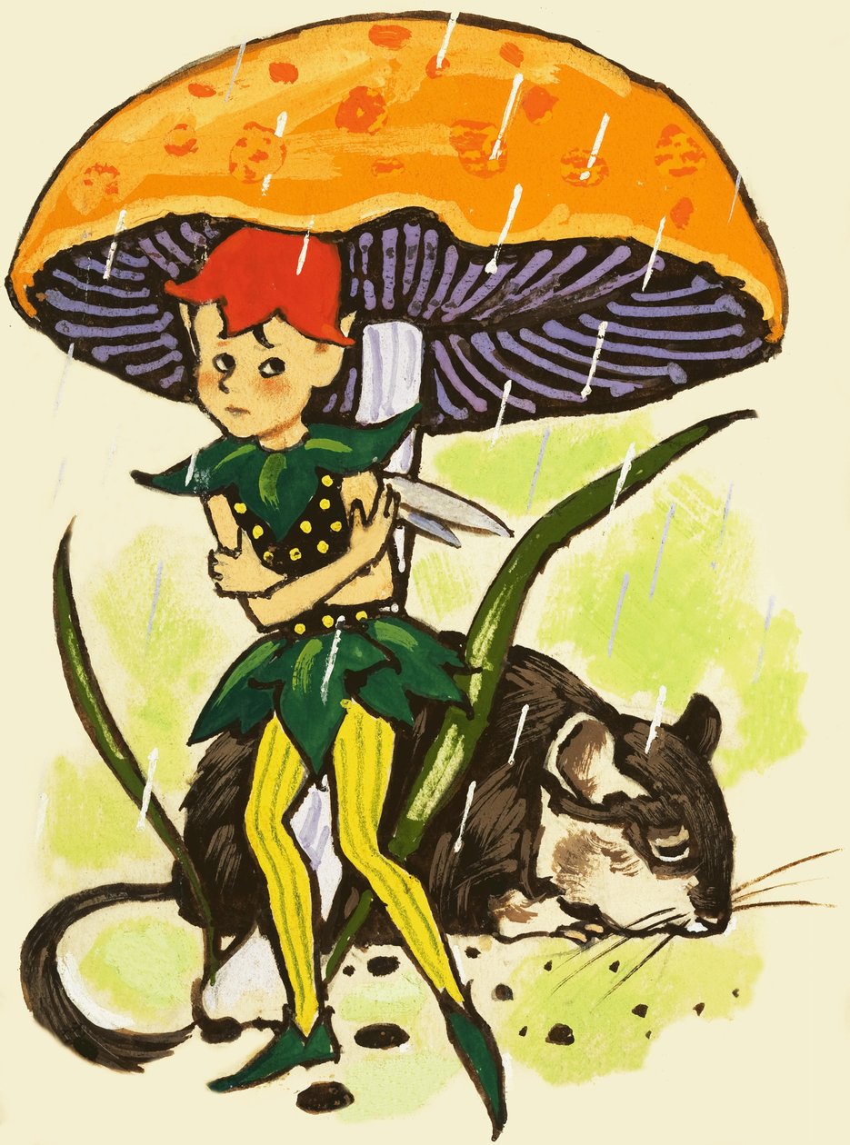 Pixie debaixo de um cogumelo de English School