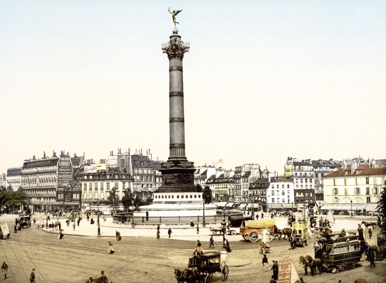 Praça da Bastilha, Paris (foto colorida à mão) de English School