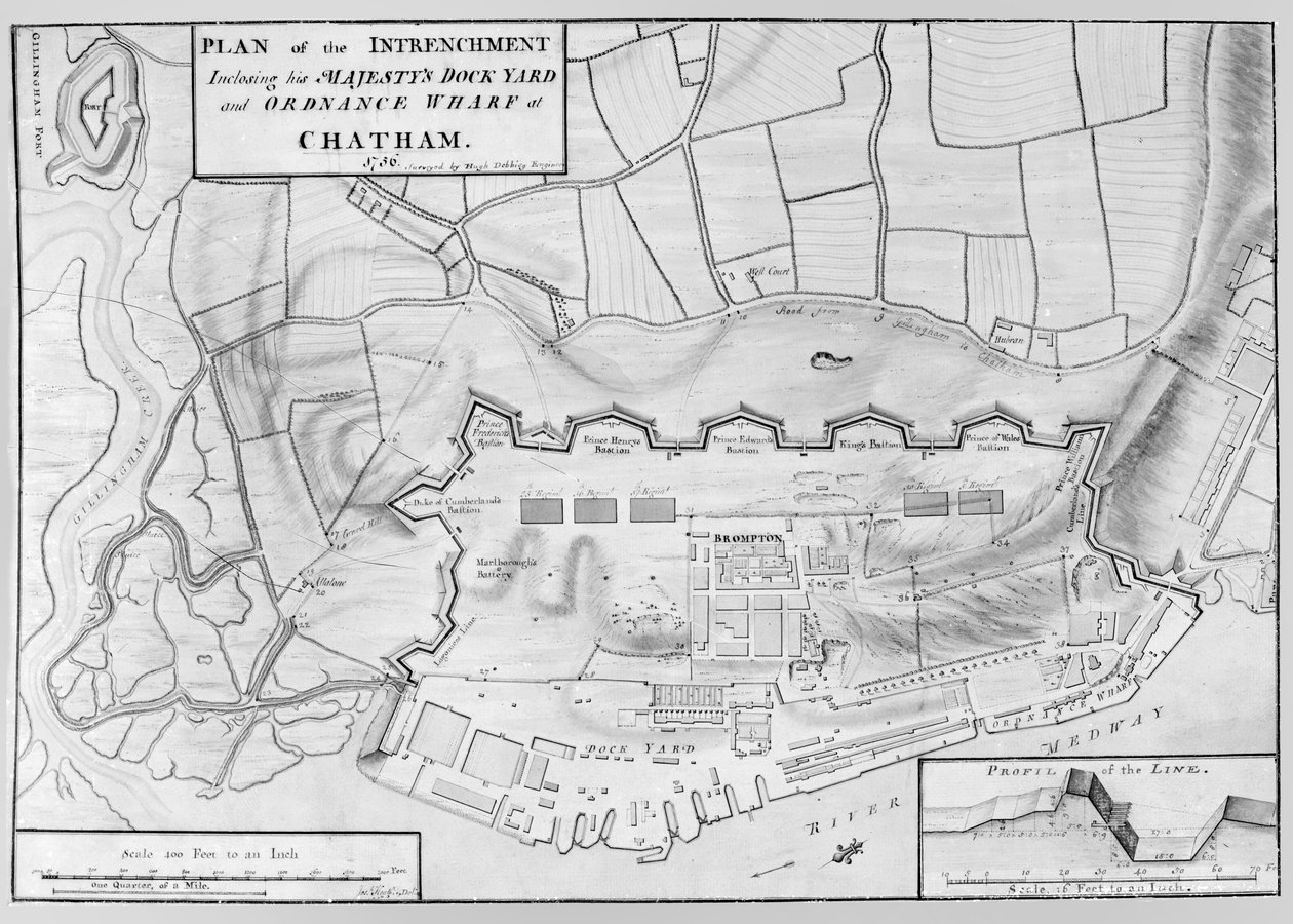 Plano de Arrecadação do Pátio da Doca de Sua Majestade e Cais de Artilharia em Chatham de English School