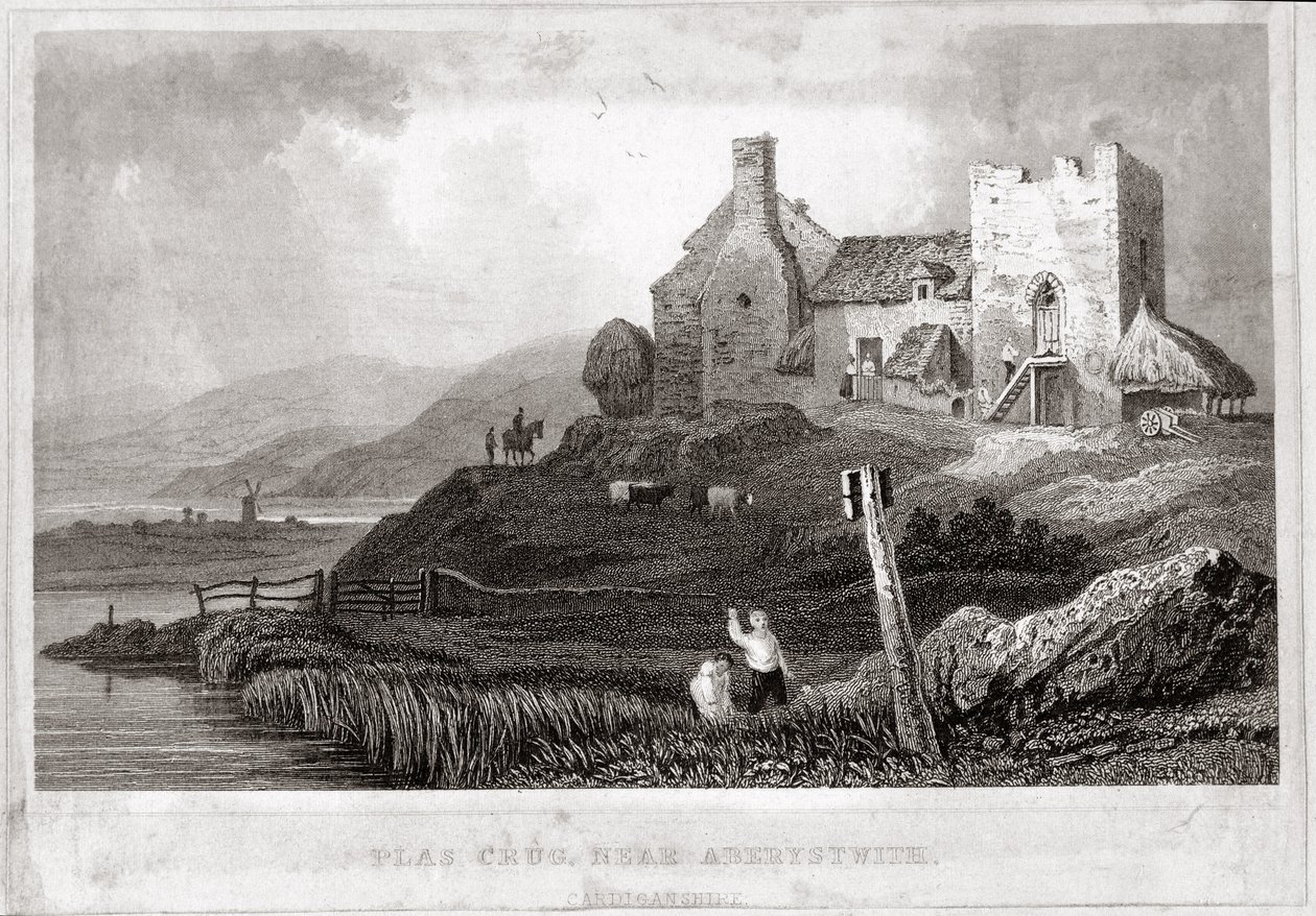 Plas Crug, perto de Aberystwyth, Cardiganshire (gravura) de English School