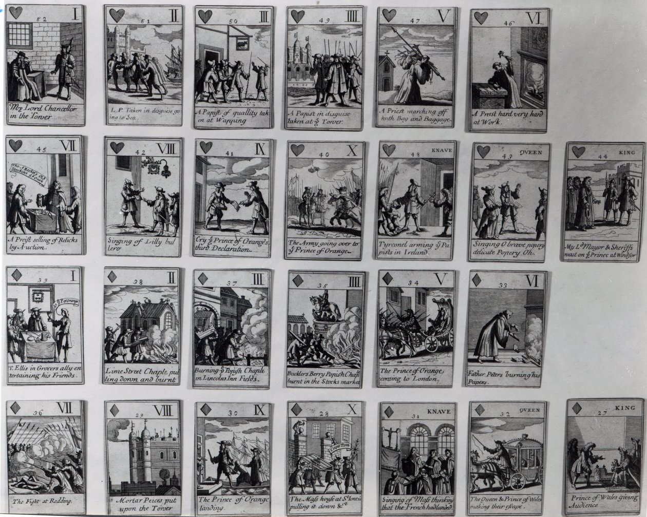 Cartas de jogar descrevendo episódios da Revolução Gloriosa de 1688-89, c.1689 de English School