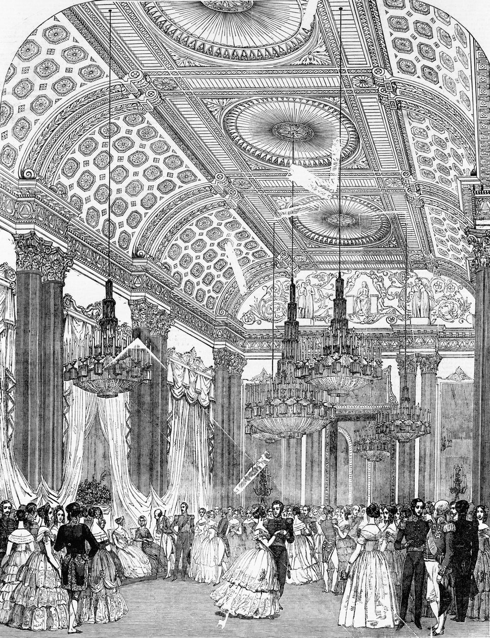 Polka Dance em um baile do estado no Palácio de Buckingham, 1848 de English School