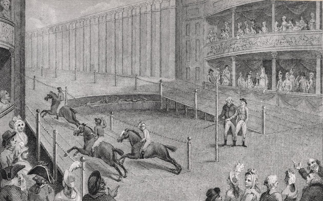 Corrida de poney no Astleys Amphitheatre de English School