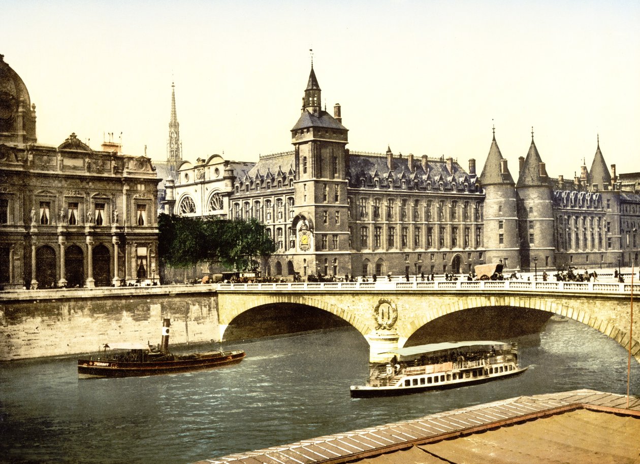 Pont au Change e Courthouse, Paris (foto colorida à mão) de English School