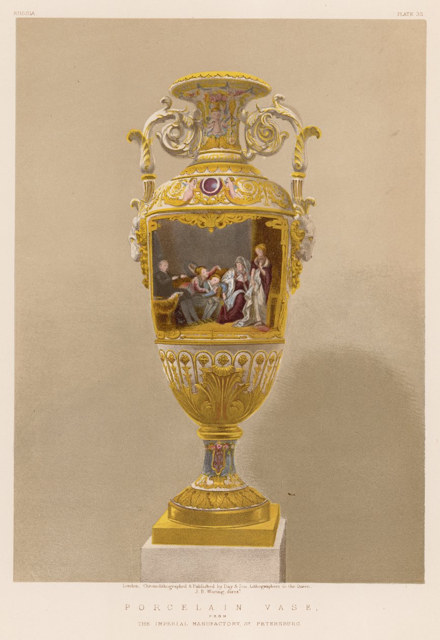 Vaso de porcelana da Fábrica Imperial, São Petersburgo (cromolitografia) de English School