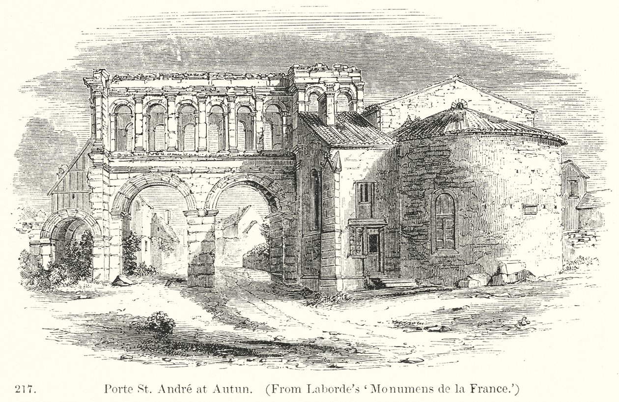 Porte St Andre em Autun (gravura) de English School