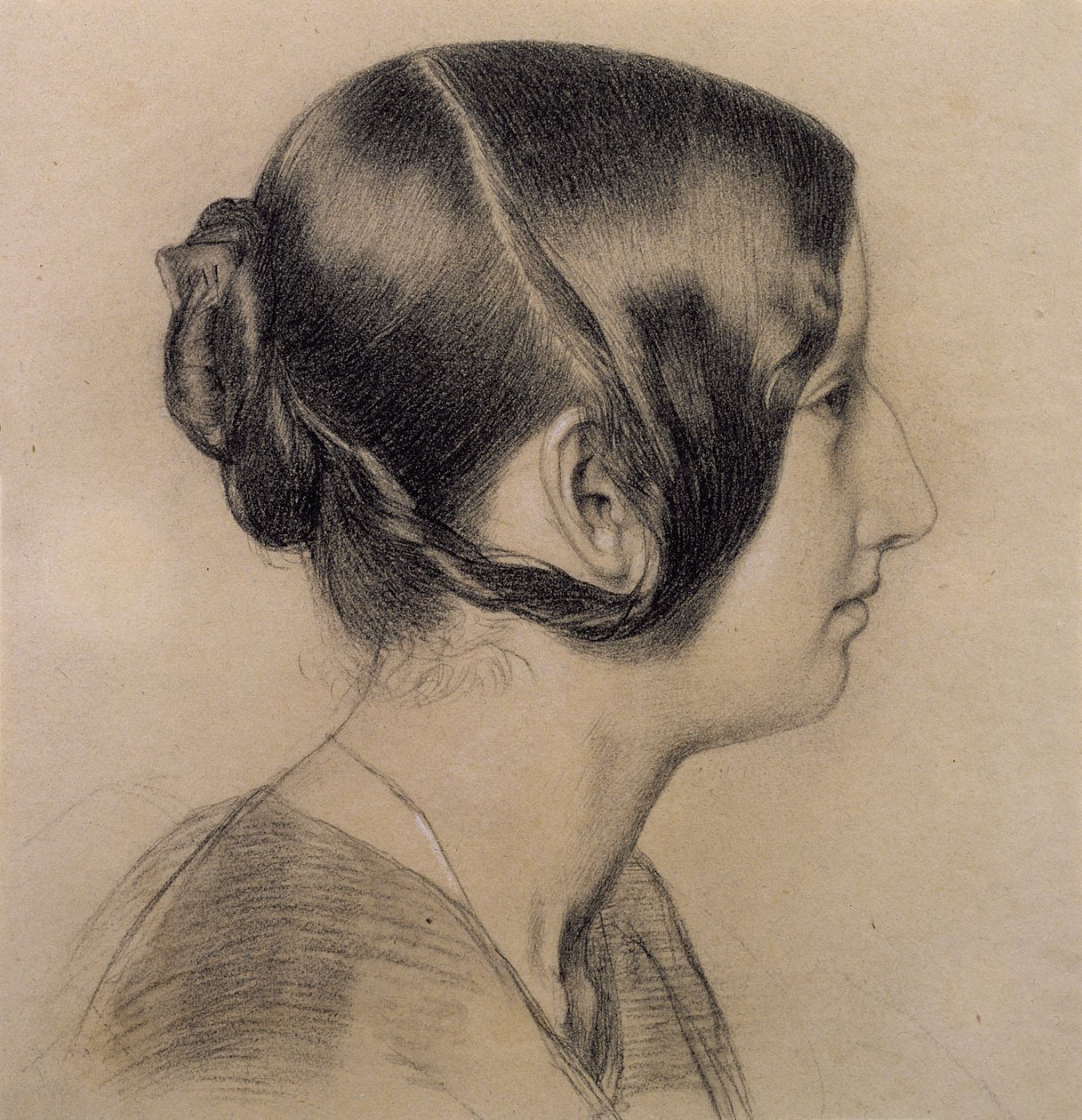 Perfil do retrato de uma jovem senhora, c.1840 (giz colorido no papel) de English School