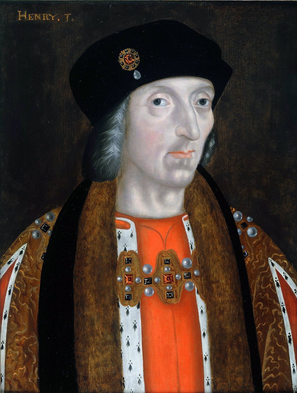 "Retrato do Rei Henrique VII de Inglaterra (1457-1509) Pintura escolar inglesa Colecção privada de English School