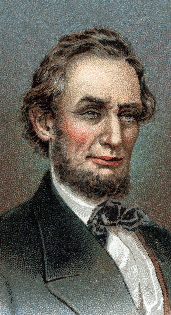 Retrato de Abraham Lincoln - Retrato de Abraham Lincoln (1809-1865) 16º Presidente dos Estados Unidos da América - Da série "Leaders of Men" - Chromolithography - Escola de Inglês, século 20 - de English School