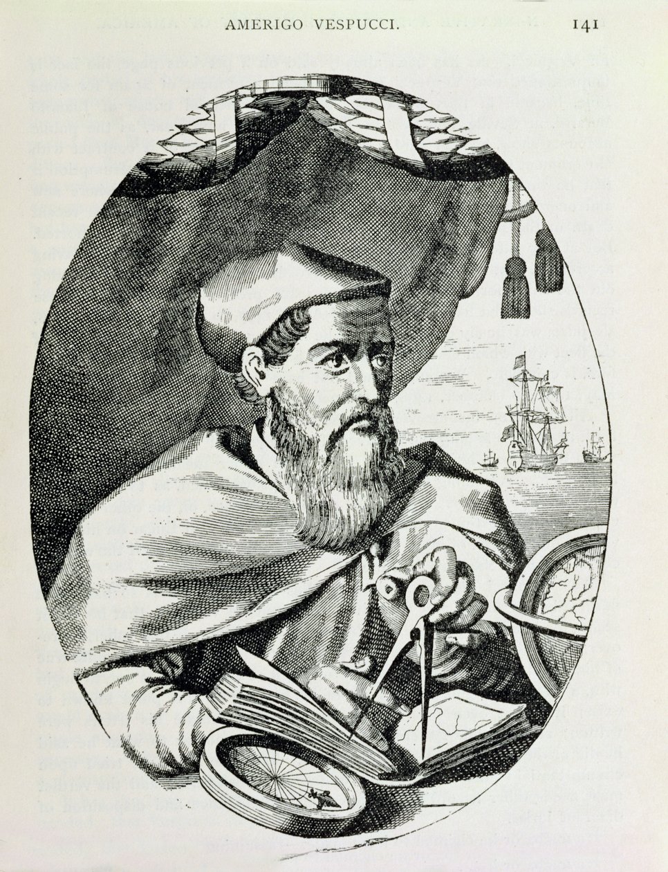 Retrato de Amerigo Vespucci (1454-1512) de "A História Narrativa e Crítica da América", editado por Justin Winsor, Londres, 1886 de English School